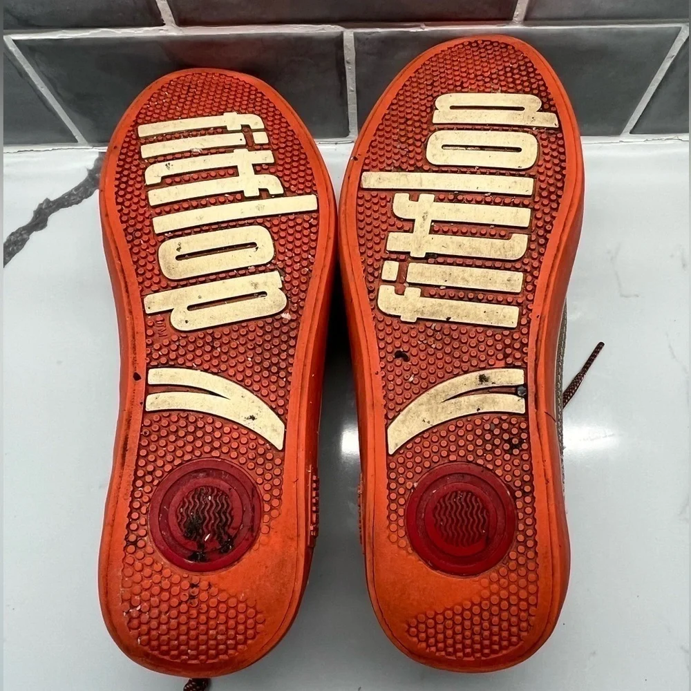 Fitflop Sneakers Tan Canvas with Red soles and Red/white stripe Laces size 7